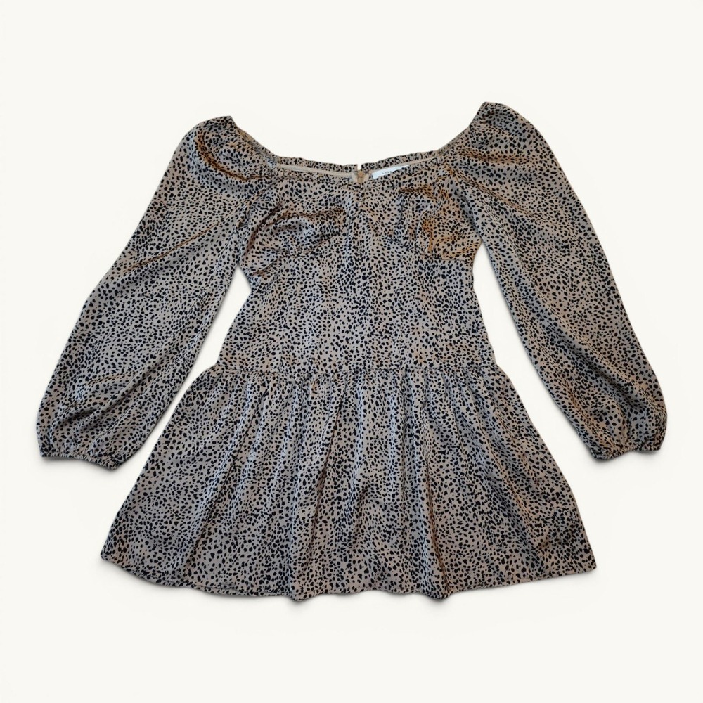 Lush Caramel Leopard Puff Sleeve Mini Dress Size Medium